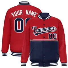 Red Navy Full-Snap Color Block Varsity Letterman Jacket 1