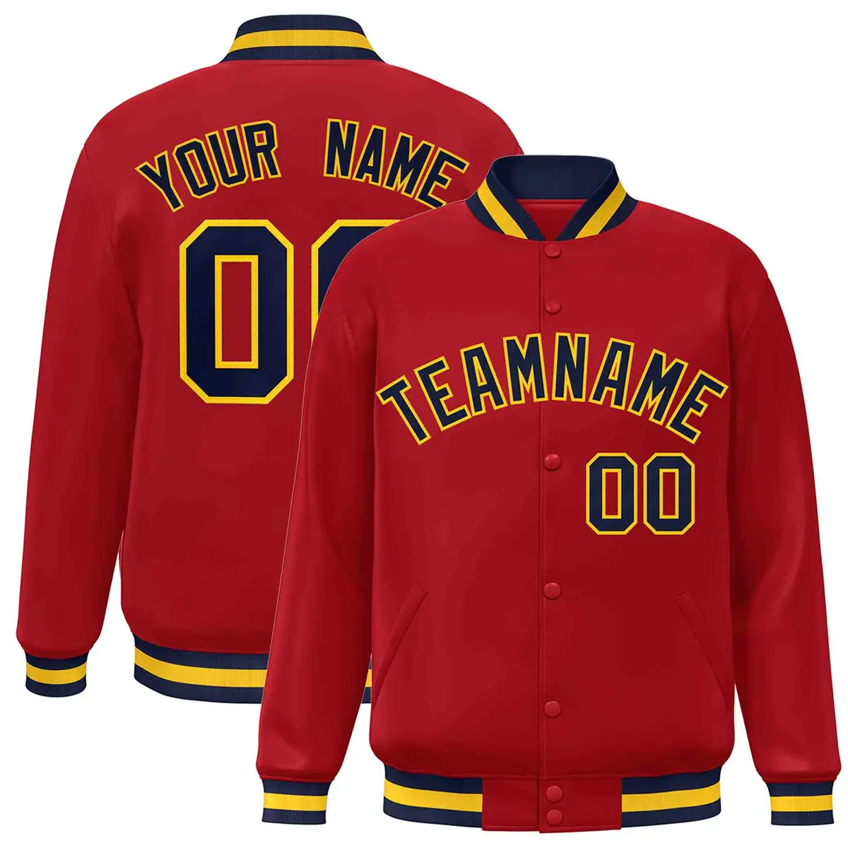 Red Navy-Gold Classic Varsity Full-Snap Letterman Jacket