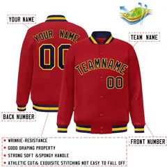 Red Navy-Gold Classic Varsity Full-Snap Letterman Jacket 2
