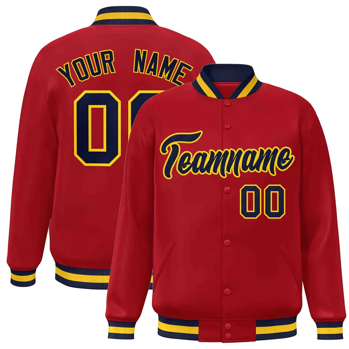 Red Navy-Gold Classic Varsity Full-Snap Letterman Jacket