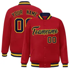 Red Navy-Gold Classic Varsity Full-Snap Letterman Jacket