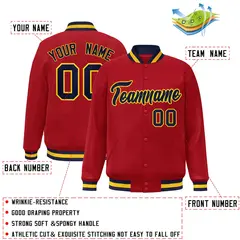Red Navy-Gold Classic Varsity Full-Snap Letterman Jacket 2