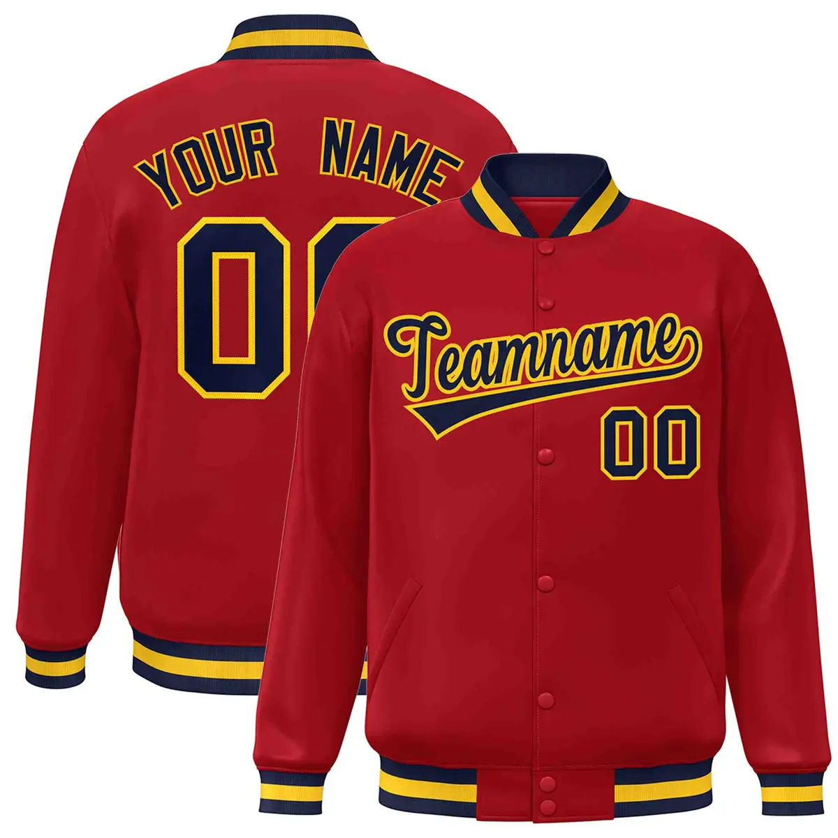 Red Navy-Gold Classic Varsity Full-Snap Letterman Jacket