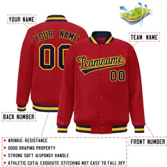 Red Navy-Gold Classic Varsity Full-Snap Letterman Jacket 2