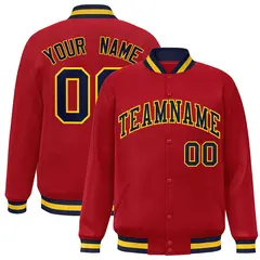 Red Navy-Gold Classic Varsity Full-Snap Letterman Jacket 1