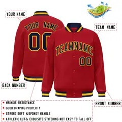 Red Navy-Gold Classic Varsity Full-Snap Letterman Jacket 2