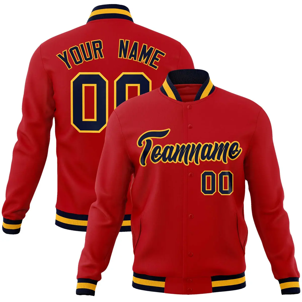 Red Navy-Gold Classic Varsity Full-Snap Letterman Jacket