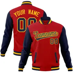 Red Navy-Gold Raglan Varsity Full-Snap Letterman Jacket 1
