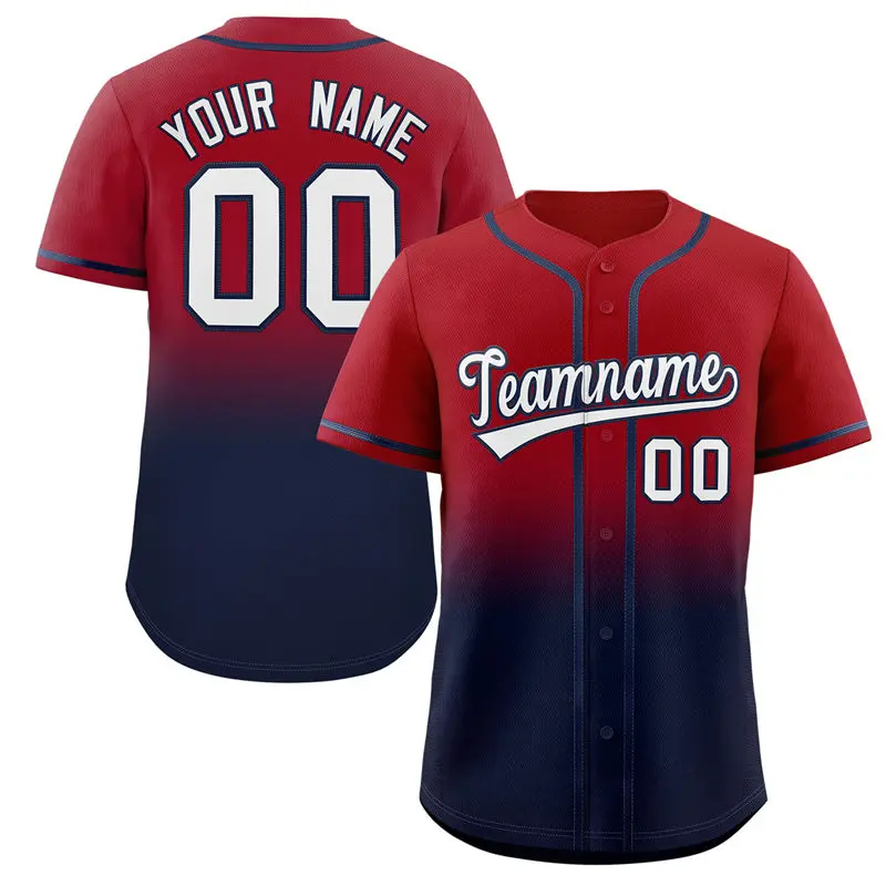 Red Navy Gradient Fashion Baseball Jersey