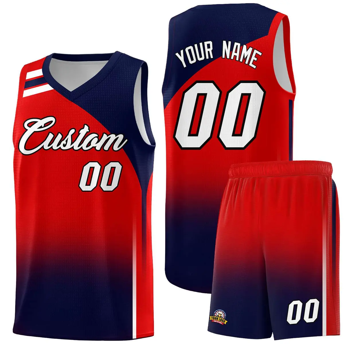 Red Navy Gradient Fashion Sports Uniform Basketball Jersey