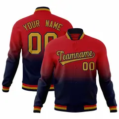 Red Navy Gradient Full-Snap Varsity Letterman Jacket 1