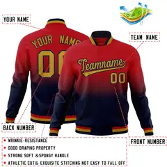 Red Navy Gradient Full-Snap Varsity Letterman Jacket 2