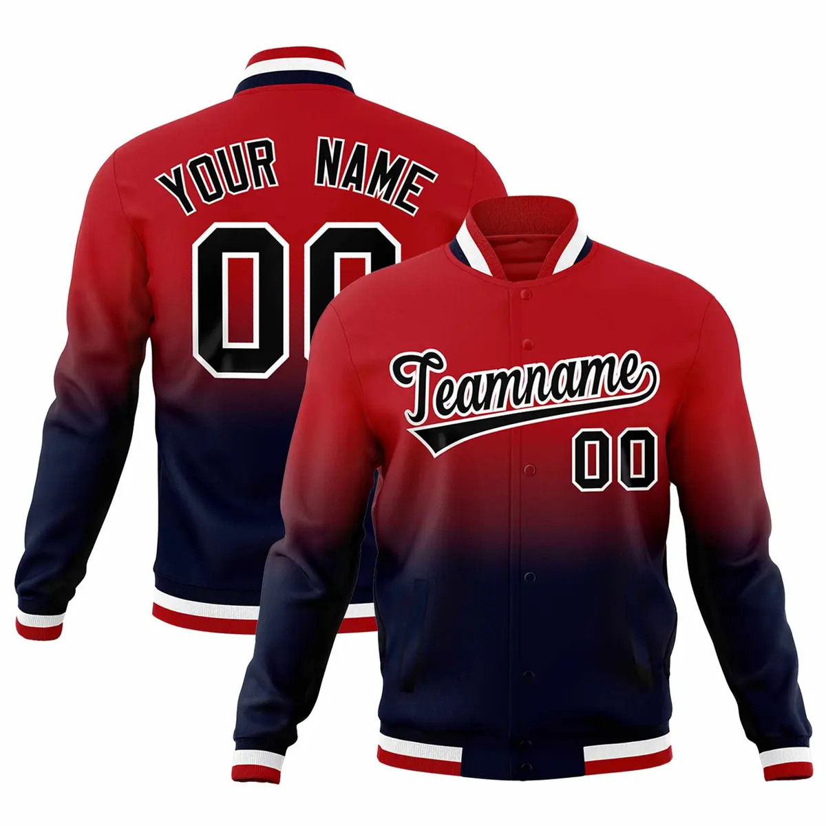 Red Navy Gradient Full-Snap Varsity Letterman Jacket