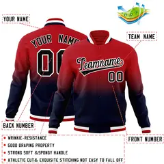 Red Navy Gradient Full-Snap Varsity Letterman Jacket 2