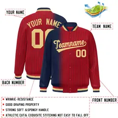 Red Navy Gradient Pinstripe Varsity Full-Snap Letterman Jacket 2