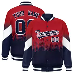 Red Navy Gradient Polka Dot Full-Snap Letterman Jacket 1