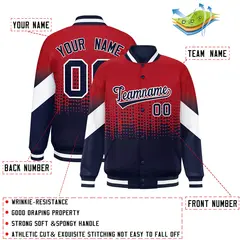 Red Navy Gradient Polka Dot Full-Snap Letterman Jacket 2