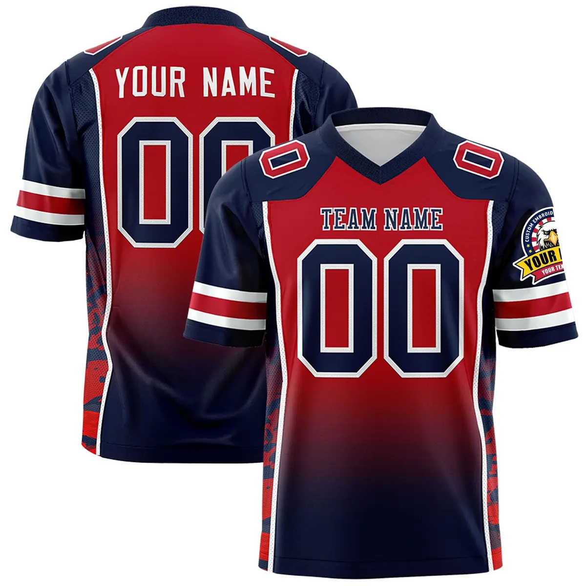 Red Navy Gradient Side Pattern Authentic Football Jersey