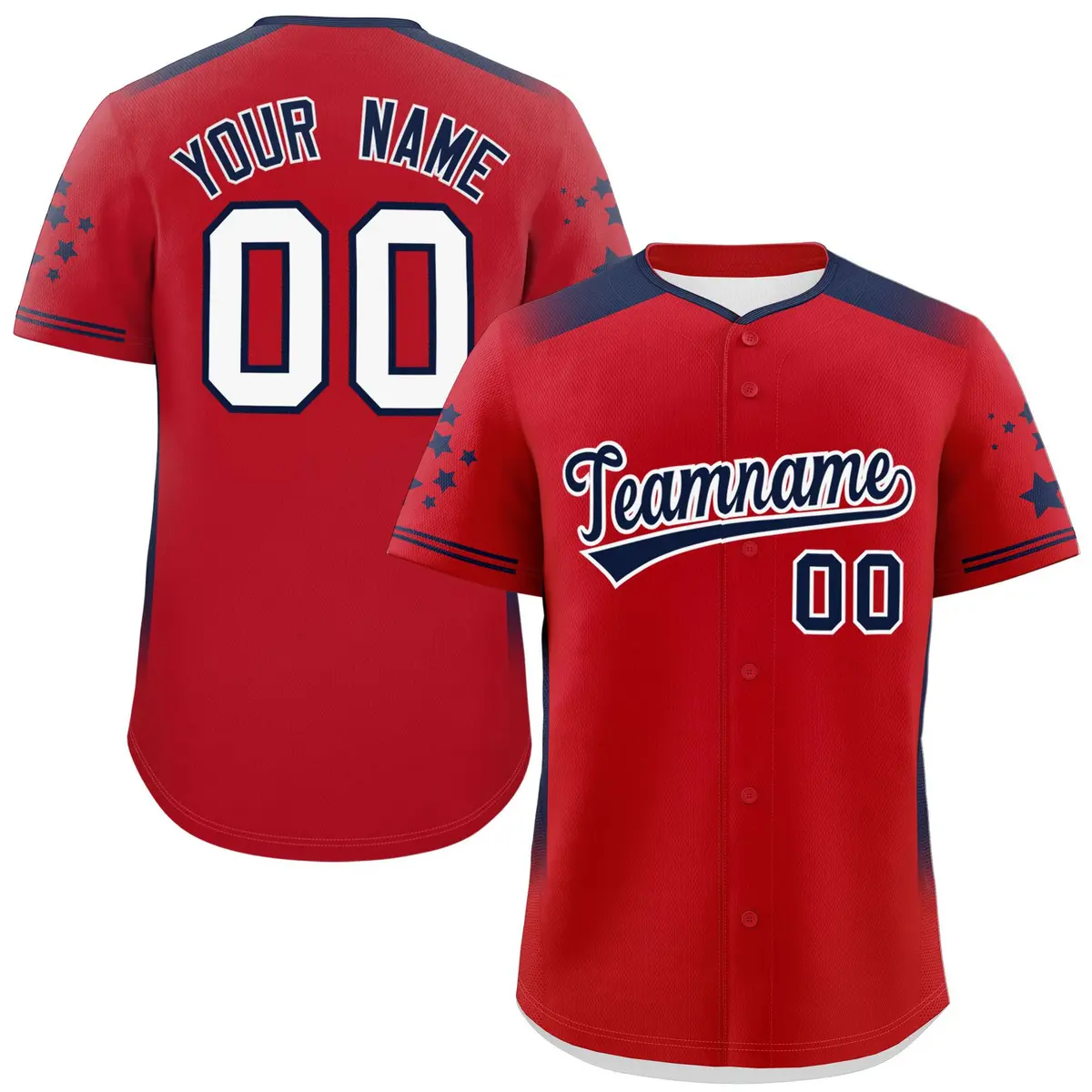 Red Navy Gradient Side Star Pattern Baseball Jersey
