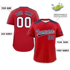 Red Navy Gradient Side Star Pattern Baseball Jersey 2