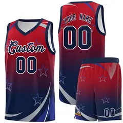 Red Navy Gradient Star Graffiti Basketball Jersey 1