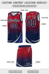 Red Navy Gradient Star Graffiti Basketball Jersey 2