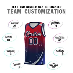 Red Navy Gradient Star Graffiti Basketball Jersey 3