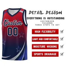 Red Navy Gradient Star Graffiti Basketball Jersey 4