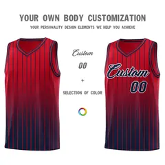Red Navy Gradient Stripe Basketball Jersey 3