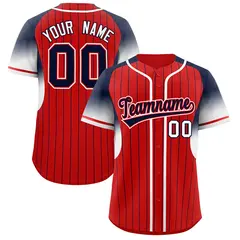 Red Navy Gradient Stripe Fashion Sleeves Baseball Jersey 1