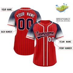 Red Navy Gradient Stripe Fashion Sleeves Baseball Jersey 2