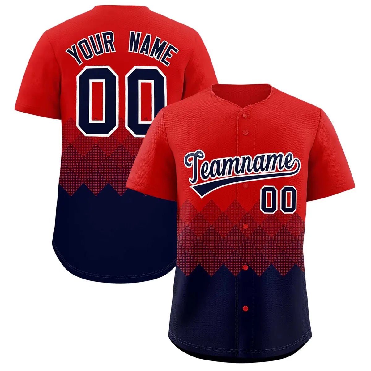 Red Navy Grid Blur Pattern Baseball Jersey