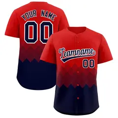 Red Navy Grid Blur Pattern Baseball Jersey