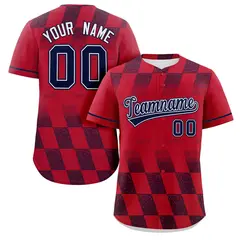 Red Navy Grid Speckles Color Block Authentic Baseball Jersey