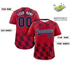 Red Navy Grid Speckles Color Block Authentic Baseball Jersey 2