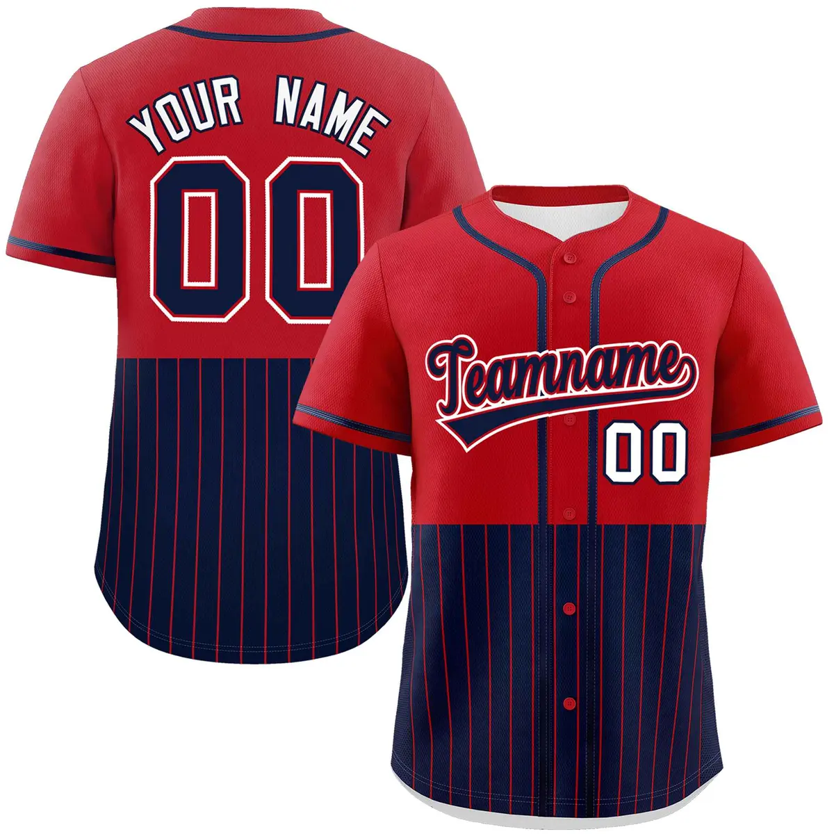 Red Navy Half Stripe Authentic Baseball Jersey