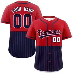 Red Navy Half Stripe Authentic Baseball Jersey 1