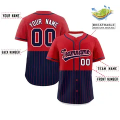Red Navy Half Stripe Authentic Baseball Jersey 2