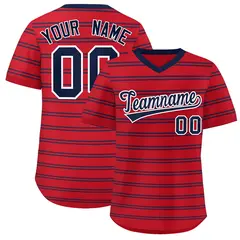 Red Navy Horizontal Stripe Pullover Baseball Jersey 1