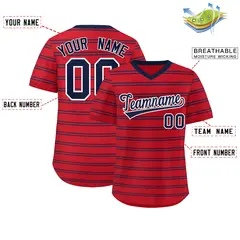 Red Navy Horizontal Stripe Pullover Baseball Jersey 2