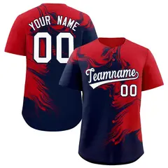 Red Navy Ink Pattern Authentic Baseball Jersey 1