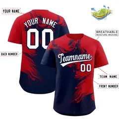 Red Navy Ink Pattern Authentic Baseball Jersey 2