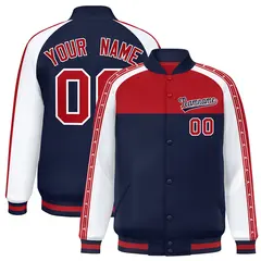 Red Navy K-Ribbon Raglan Color Block Varsity Letterman Jacket