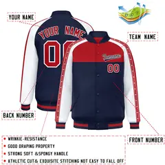 Red Navy K-Ribbon Raglan Color Block Varsity Letterman Jacket 2