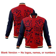 Red Navy Khaki Halloween Bats Pumpkins Ghost Letterman Jacket 7