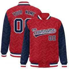 Red Navy L Pattern Raglan Full-Snap Varsity Letterman Jacket 1