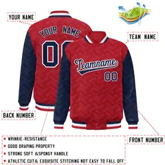 Red Navy L Pattern Raglan Full-Snap Varsity Letterman Jacket 2