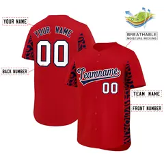 Red Navy Leopard Graffiti Side Design Baseball Jersey 2