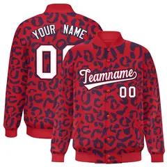 Red Navy Leopard Graffiti Varsity Letterman Jacket 1