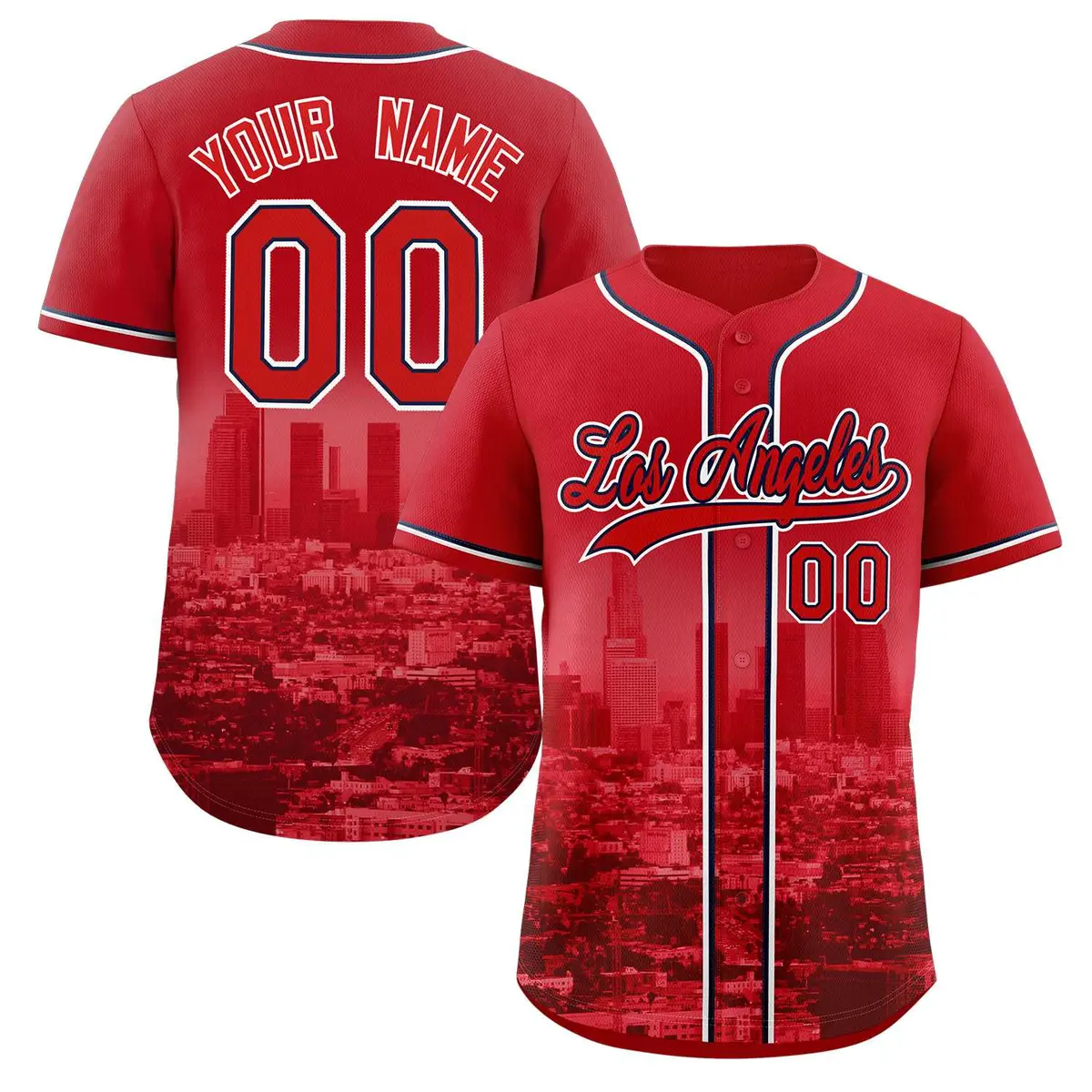 Red Navy Los Angeles City Skyline Baseball Jersey